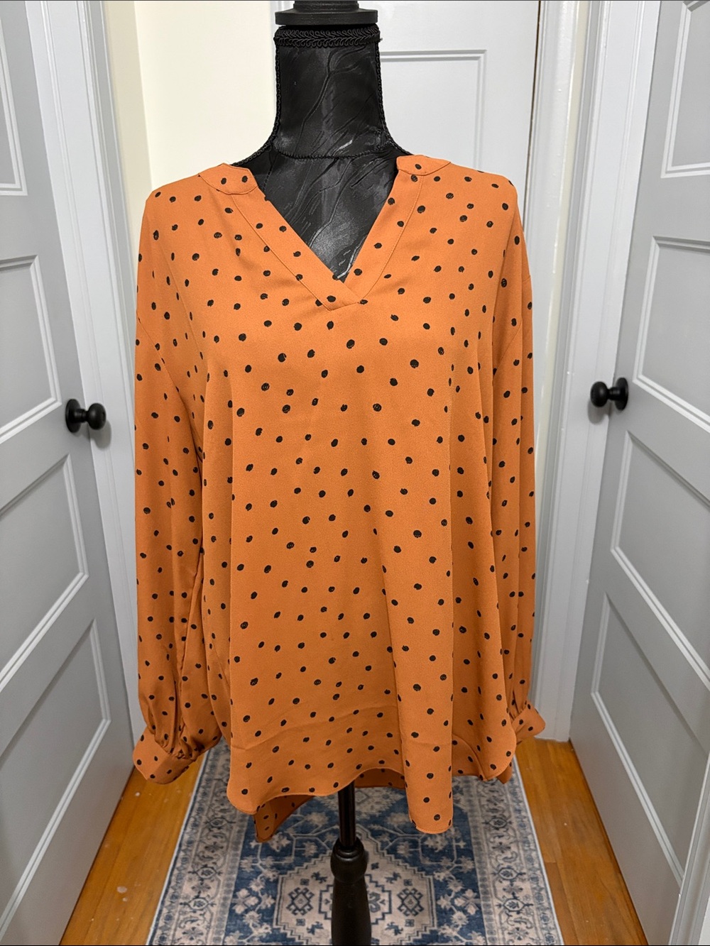 Polka Dot V-Neck Long Sleeve Top